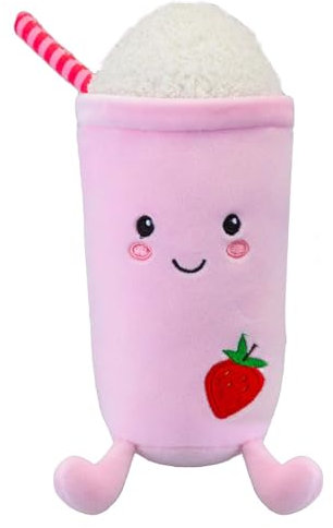 VFM - Milkshake Soft Toy Strawberry Drink Food Themed Cute Plush Stuffed Toy Plush Toy Cute Stuffed Plushie, Gifts for Birthday, Valentine's Day Christmas - 16cm Multi-Coloured