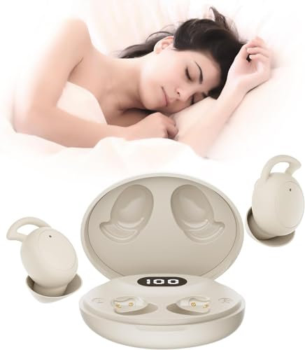 IFECCO Auriculares para Dormir con indicador LED, Bluetooth 5.3,Auriculares Invisibles para Dormir de Lado, Mini Auriculares Suaves para Dormir, para Ejercicio de sueño, Yoga y Viajes (Beige)