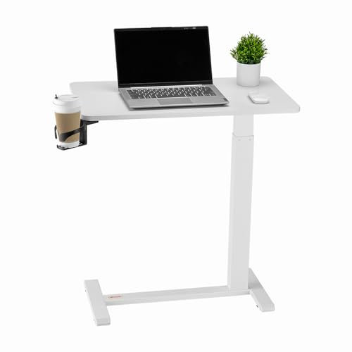 VEVOR Mesa de Cama, Mesa Auxiliar Móvil con 4 Ruedas Ocultas, Altura Ajustable Escritorio para Portátil con Portavasos, Escritorio Portátil de Aglomerado para Cama, Oficina y Estudio, Blanco