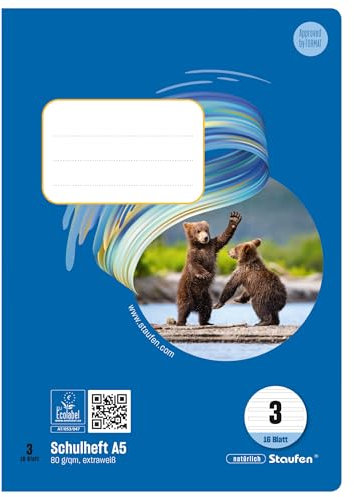 Staufen Style Schulheft - 10 Hefte je 16 Blatt, DIN A5, Lineatur 3 (14 Doppellinien), 80 g/m² Papier