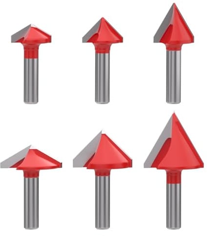 APIELE Set di 6 frese per scanalature a V 3D, CNC, 8 mm, scanalatura a V, 60°, 90°, 120°, punte per router a V per tagliare, intagliare, incisione e finitura di progetti in legno per la lavorazione