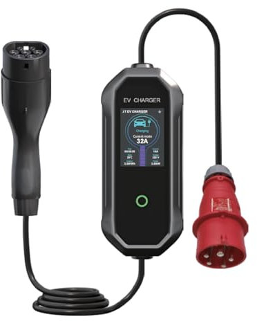 Luxstein Mobile Wallbox 11kW Ladestation, [3-phasig|7 m|6-16A] mit Einstellbarer Ladeleistung, Ladekabel auf Typ 2 CEE 16A und EV Ladegerät für Elektroautos, Schwarz