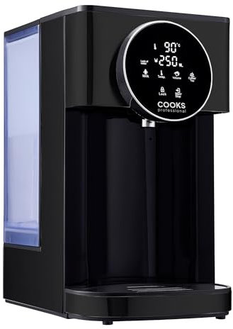 Cooks Professional Digital Hot Water Dispenser 2600W with 4L Tank | Energy Saving Fast Boil | Adjustable Dispense & Temperature | Boil Dry Protection | Descale Function & Water Filter | Black & Silver