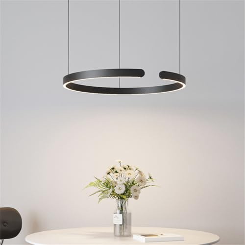 JINWELL LED Pendelleuchte Esstisch, Dimmbar Pendelleuchten Moderne Ringe Design Hängeleuchte Aluminium Esszimmerlampe Hängelampe Hängend Lampen Für Esstischlampe Büro Küche(Schwarz,40CM)