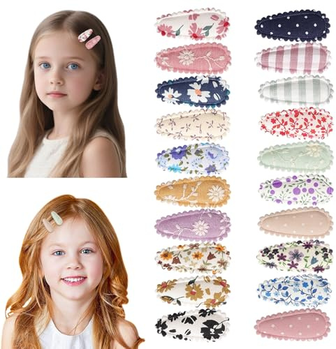 JYXNU 20 Stück Baby Haarspangen Mädchen Kleinkinder Niedliche Stoff Snap Clips Handgefertigt Bestickt Blumen Druck Rutschfeste Haarclips Haarzubehör für Kinder Babys