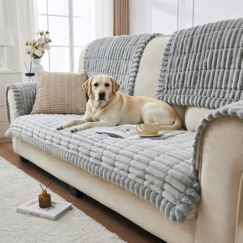 beeweed Sofaüberzug Corduroy 2 3 4 Sitzer Sofadecke Waschbar Grau Universal Sofa Cover Wohnzimmer Möbelschutz Weich Haustiermatte（Hellgrau, 70x150 cm）