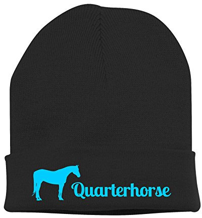 siviwonder Strickmütze Pferde - QUARTERHORSE Westernreiten Quarter Horse Western - Stickerei Pferd Winter Mütze Wintermütze Beanie Mütze schwarz-türkis