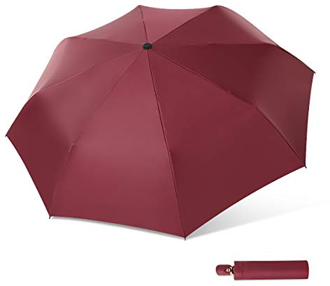 DORRISO Femme Automatique Parapluie Pliant Léger Compact Durable Parapluie Protection Solaire Anti-uv Confortable Portable étanche Ombrelle de Voyage Rouge