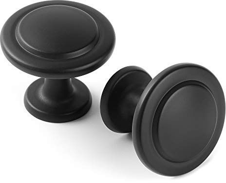 KOOFIZO Stepped Round Cabinet Knob - Black Pull Handle (Dia.31mm / 1.2 Inch), 10-Pack for Kitchen Cupboard Door, Bedroom Dresser Drawer, Bathroom Wardrobe Hardware