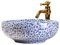 FLYFO Arte Lavabo sobre Encimera Clásico Azul Y Blanco Redondo Cerámico Fregadero Sencillo Baño Lavamanos Pintado a Mano Hermosa Durable