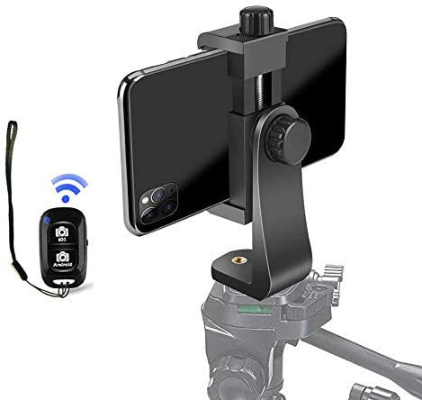 Handy Stativ Adapter Smartphone Halterung 360 Grad Drehgelenk mit kabellosem Fernauslöser für 3,5 bis 7 Zoll Alle Smartphones, iPhone 12 11 10, Galaxy S21 20 Note 20, Nexus