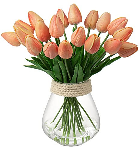 20 Stück Künstliche Blumen Unechte Blumen Tulpe Gefälschte Blume Tulpe Blumenstrauß Latex Blumen Seide Tulpe Real-Touch für Home Party Hochzeitsstrauß Garten Dekoration