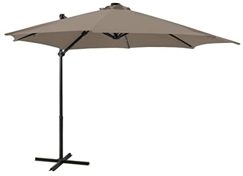 vidaXL Ampelschirm mit Mast LED-Leuchten Sonnenschirm Gartenschirm Marktschirm Strandschirm Schirm Kurbelschirm Terrassenschirm Taupe 300cm