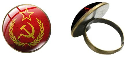 Ancient Bronze CCCP Russia emblema falce martello anello URSS arte sovietica immagine vetro cabochon anelli per donne uomini souvenir