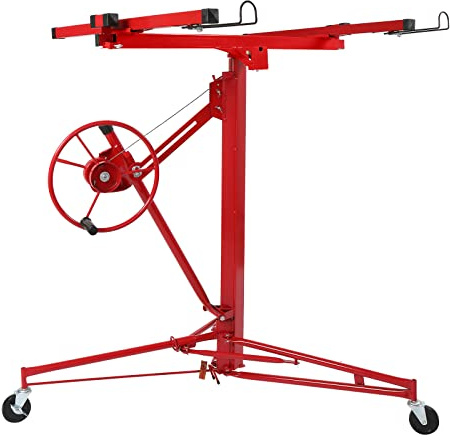 Winado 16 FT Drywall Lift Panel Rolling Hoist Jack Lifter Sheetrock, Drywall Lifting Construction Tools Caster Wheel with Adjustable Telescopic Arm, Red