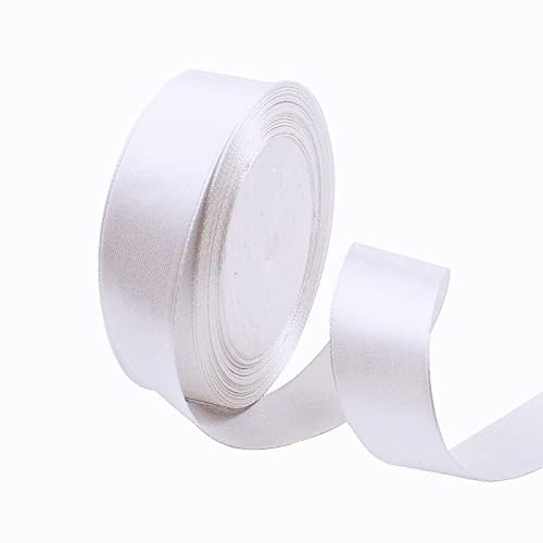 23 Meter Satinband Weiß 25mm Satinband Bänder, Breit Schleifenband Dekoband Stoffband Geschenkband Hochzeitsdeko Schleife für Geschenkverpackung,Kunsthandwerk,Haarschleifen,Blumenstrauß,Dekoration