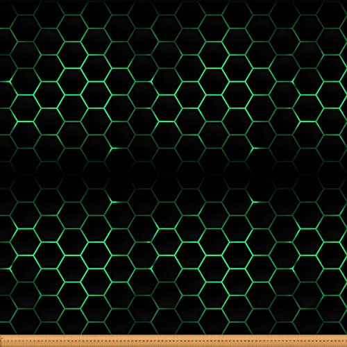Hexagon Polsterstoff Luxus Honeycomb Stoff von The Yard Abstrakt Geometrisch Kunst Dekostoff für Polster und Heimwerkerprojekte Draussen Stoff Grün Schwarz 92x150cm