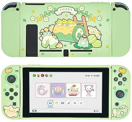 GeekShare Schutzhülle kompatibel mit Switch, weiches TPU Slim Case Cover kompatibel mit Switch Console und Joy-Con – Matcha Froggy