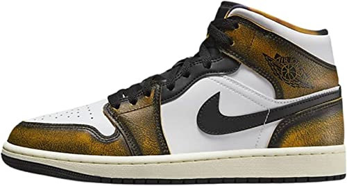 Nike Herren Auir Jordan 1 Mid Sneaker, Erwachsene, Schwarz/Taxi weißes Segel, 44.5 EU, DQ8417