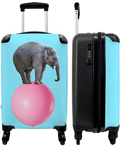 NoBoringSuitcases.com® Koffer Handgepäck - Reisekoffer Kinder - Kinder Trolley, Leichtgewicht, 4 Rollen, mit Elefantmotiv, Zahlenschloss, UV-beständig, 55cm-35cm-20cm