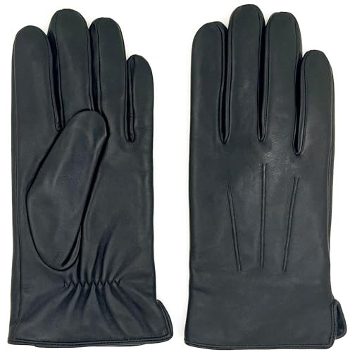 ZLUXURQ Soft Lambskin Leather Cold Weather Touchscreen Driving Gloves Cashmere Lined for Men, Black(100%lambskin/100%fleece Lining), L