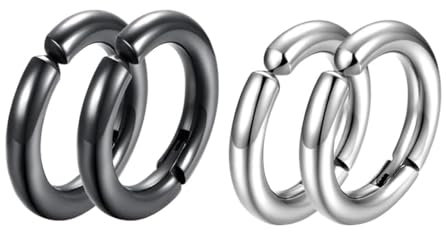 4 Pièces/2 Paires Non-Piercing Boucles d'oreille Clip d'oreille Faux Anneaux d'oreille pour Hommes et Femmes,Boucle d'oreille Homme,Clip Non Piercing, en Acier Inoxydable, 2 Couleurs,10mm