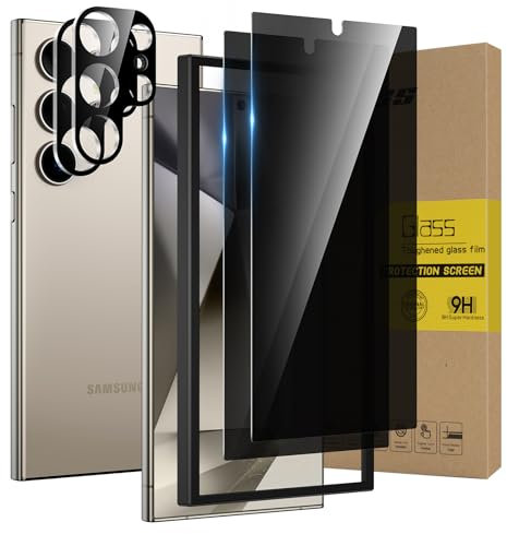 HWeggo 2+2PACK für Samsung Galaxy S24 Ultra Blickschutz-Displayschutzfolie und Kameraobjektivschutz&Einfachem Installationstablett,HD Klar 9H Härte Anti Spionage Privat gehärtetes Glas Film