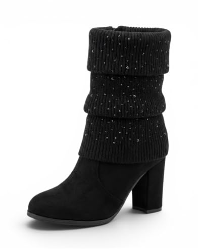 Pogolino Stivaletti da donna con tacco elegante con fibbia glitter stivali autunno inverno tacchi alti, 38 EU