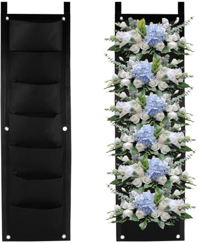 volumoon 7 Pocket Wall Planting Bags, Wall Mounted Plant Grow Bag, Garden Wall Planters, Vertical Garden Wall Planter, Hanging Bags for Plants, Vertical Hanging Wall Planter for Yard Garden Balcony
