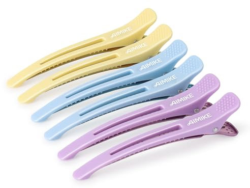 AIMIKE 6 Haarklammern, Haarclips zum Stylen und Schneiden, Abteilklammern Friseur Hair Clips Damen, No Trace Klammern Haare mit Silikonband, Haarklammern Friseurbedarf für Dickes & Dünnes Haar-Macaron