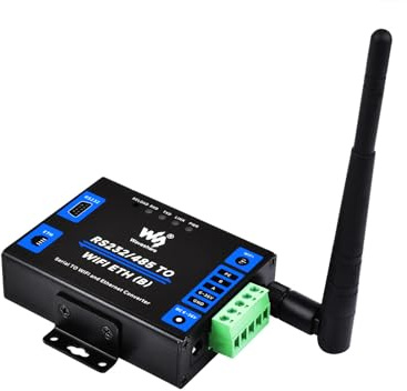 Wonrabai Serieller Server RS232/RS485 auf WiFi und Ethernet, Ethernet-zu-WLAN-Konverter mit Metallgehäuse, Modbus Gateway/MQTT Gateway, unterstützt Wail-Mount und Schienenmontage, DC 6~36 V