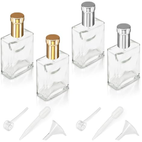 LELE LIFE 4 atomizadores de perfume de 30 ml, botellas de vidrio transparente, botellas de perfume cuadradas portátiles de viaje, recargables, vacías, dispensador de perfume, LJ-204