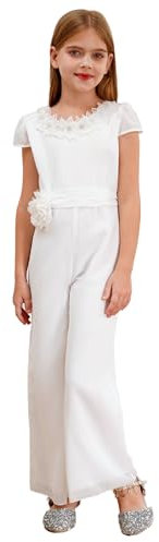 YiZYiF Jumpsuit da Festa di Compleanno per Bambina Tuta Intera Salopetta con 3D Applique Elegante Rompers da Cerimonia Avorio 9-10 anni