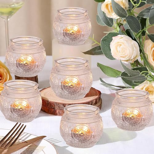 Juego de 6 portavelas de cristal transparente para boda, ducha, fiesta, decoración del hogar, mesa central (transparente)