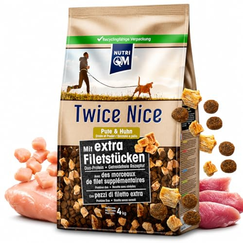 NutriQM® Twice Nice Adult Pute & Huhn 12 kg | Hundefutter trocken getreidefrei | Mit 520 g Filetfleisch pro kg | Proteinreiches Trockenfutter mit Pute, Huhn & Süßkartoffeln | Made in Germany
