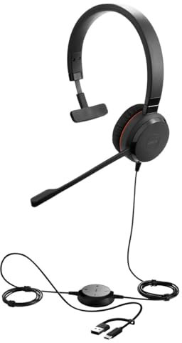 Jabra Evolve 30 II, Microsoft Teams zertifiziertes Mono-Headset mit Anrufsteuerung, Mikrofon mit Geräuschunterdrückung, LED-Anzeigen, hervorragende Klangqualität, USB-C/A, Schwarz
