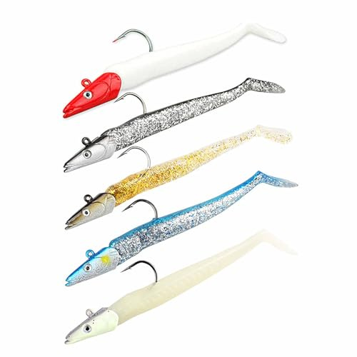 Bass Fishing Lures 5PCS - Soft Plastic Swimbaits with Jig Head & T Tail, 11cm 10g Artificial Bait for Freshwater & Saltwater, Targeting Bass, Pike, Trout