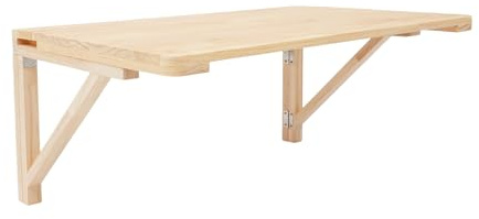 Ecoggeder Wandklapptisch Klappkonsole 80x50x30cm Wand Montierter Klapptisch, Holzfarbe Faltbarer Esstisch, Kleiner Wandtisch, Edelstahl Wandhalter Tisch für Balkon, Büro, Schlafzimmer
