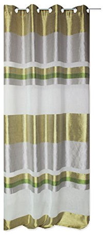 Haus und Deko Streifenvorhang geschossener Voile mit Ösen 140x245 Gardine Querstreifen transparent grün Silber grau