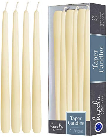 Hyoola Stabkerzen - 25 cm Wollweiß, Tropffreie Tafelkerzen - Kerzen Lange Brenndauer 8 Stunden - 12er Pack