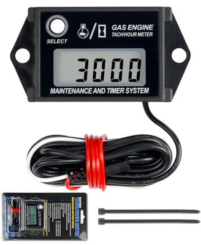 Jayron Digital Hour Meter Tachometer Gauge,Maintenance Reminder,Rsettable JOB,Recall Max RPM,Waterproof for any Gasoline Engine ZTR Lawn Mower Generator Outboard ATV Motorcycle Snowmobile Chainsaw