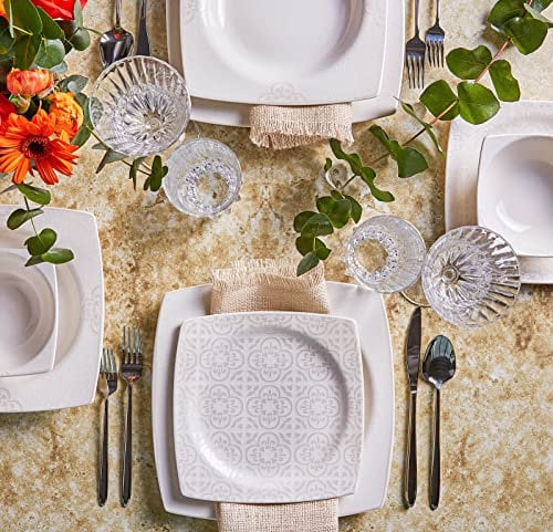 Karaca Royal Lace Service de Table en Porcelaine pour 6 Personnes - 24 Pièces avec Assiettes et Bols, Carré et Blanc