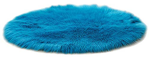 Hochflor Shaggy Rund Teppich Carpet Wohnzimmer Faux Lammfell Schaffell Teppich,Dunkelblau,Durchmesser 40CM