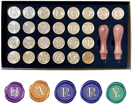 CDIYTOOL Wachssiegel-Stempel-Set, 26 Buchstaben A-Z, Vintage, Retro Messing Wachssiegelstempel Alphabet abnehmbarer Messingkopf, Siegelstempel mit Holzgriff für Einladungen, Karten, Briefe (26 Stück)