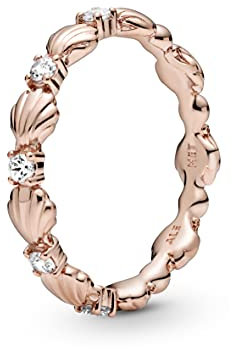 PANDORA Moments Muschelband Damenring mit Roségold plattiert aus Sterling-Silber mit weißen Zirkoniasteinen verziert, in der Größe 50, 188946C01-50