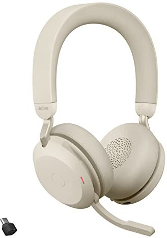 Jabra Evolve2 75 Wireless PC Headset mit 8-Mikrofon-Technologie - Dual-Foam-Stereo-Kopfhörer mit moderner aktiver Geräuschunterdrückung, USB-C Bluetooth-Adapter und UC-Kompatibilität - Beige