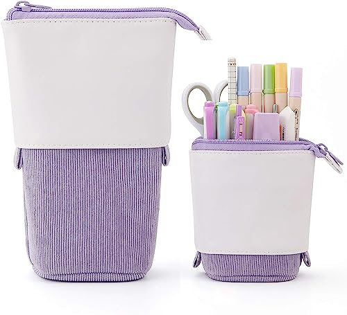 RPEIXYA Federmäppchen Kinder Ständer Bleistifthalter PU Cord Niedlicher Kosmetiktasche Organizer Teleskopisch Mäppchen Schreibwarenbeutel Reißverschluss Bleistift Tasche für Jungen und Mädchen