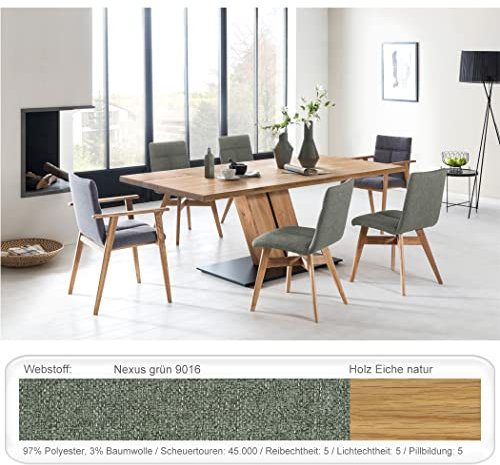 expendio Tischgruppe Massivholztisch Caesar 1 180x90 cm Eiche rustikal schwarz + Stühle Aranel Bezug Webstoff Varianten, Bezugstoff:Nexus Gruen