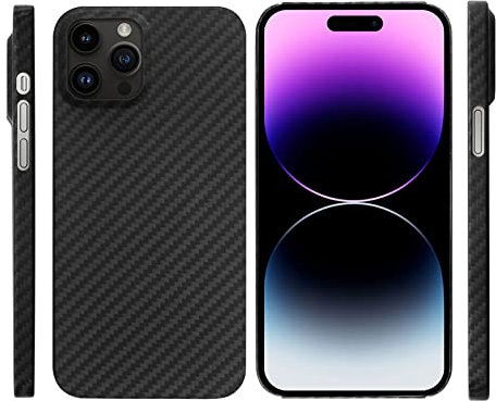 qichenlu Kugelsicher Aramidfaser Schwarz Aramid Hülle kompatibel mit iPhone 14 Pro,Extrem Stoßfest Extrem Dünn Cover Case Hartschale kompatibel mit iPhone 14 Pro
