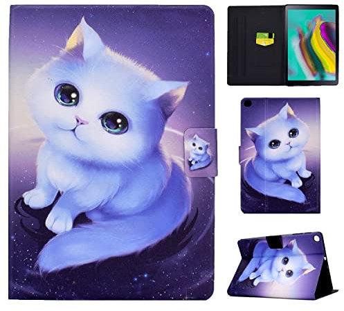 Vaitasy Funda para Samsung Galaxy Tab S5e 10.5 Pulgadas 2019 (SM-T720/ SM-T725), Multiángulo Soporte Carcasa con Portalápiz para Galaxy Tab S5e 10.5 2019 - Gato Blanco